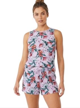 Secret Treasures Tropical Floral Pajama Set Purple Hibiscus Tank Shorts 2XL/3XL